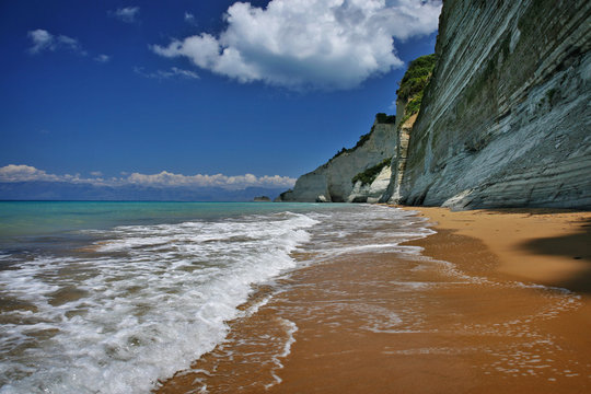 beautiful beach logas on corfu island, greece