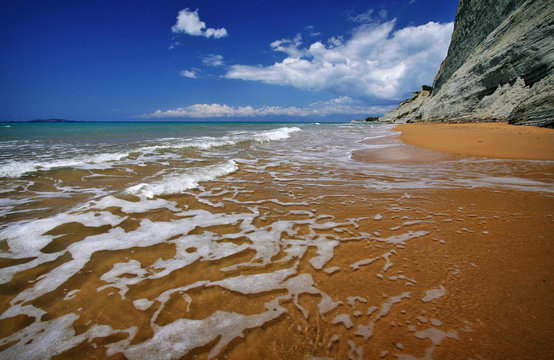 beach logas on corfu island, greece