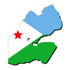 Djibouti map flag with shadow on white illustration