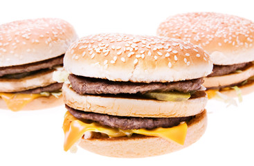 Cheeseburger isolated on white background.