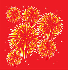 vector yellow fireworks over red background