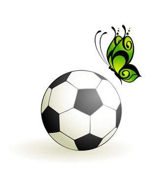 Football with butterfly on a white background for a design