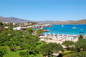 Fototapeta premium Beach and recreation area of luxury hotel, Crete, Greece