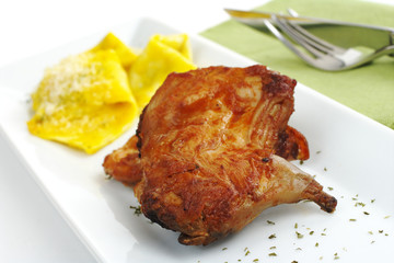 Guinea pig meat with ravioli (Selective Focus)