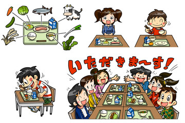 男の子と女の子　学校生活　給食02