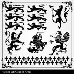 Silhouettes of heraldic lions vector background - obrazy, fototapety, plakaty