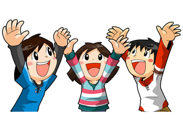 男の子と女の子　上を見る