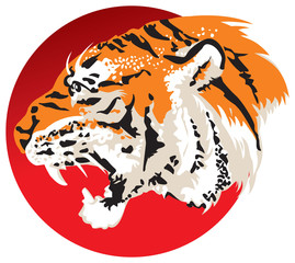 Tiger Head against rising sun