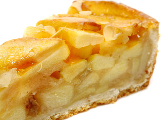 Delicious home baked apple pie isolated on white background