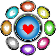 Heart. Vector internet buttons. 8 different projections.
