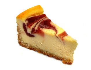 Gourmet slice of cheesecake on the white background