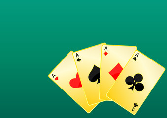 Vector image of four different playing cards on green background