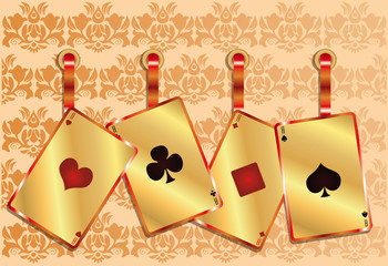 Gambling poker background with golden seamless pattern, vector