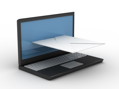 laptop and key on white background. Isolated 3D image