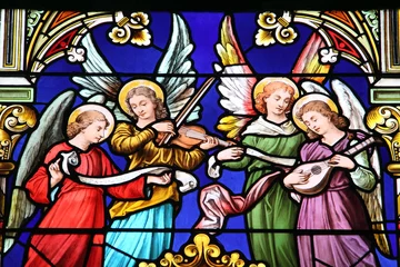 Zelfklevend Fotobehang Glas in lood Muzikale engelen