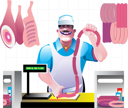 Butcher wearing apron at work