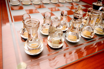 Set of chess figures on the playing board