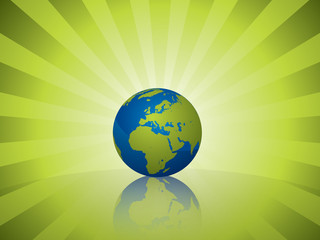 Earth on green light rayed background
