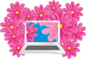 Simple laptop with flowers around it, shows best vision
