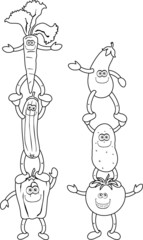 Funny vegetables - Immagine in bianco e nero da colorare