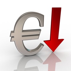 Reducing euro, white background
