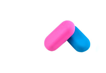 Two colored erasers