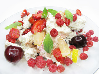 strawberry dairy dessert with fruits