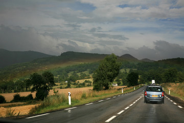 Rainbow on the road in the French Pyrenees