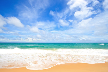 Fototapeta na wymiar White Sand Beach with Perfect Sunny Sky at Phuket Thailand
