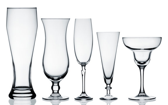 Glass collection isolated on white background