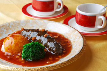Chinese food-sea cucumber and rice
