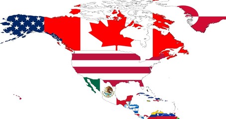 North America map with flags