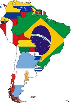 South America map with flags