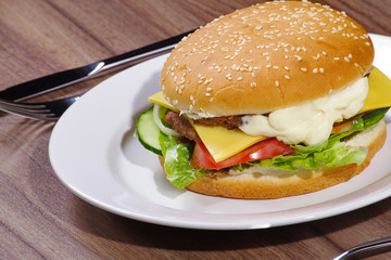 Hamburger auf dem Teller