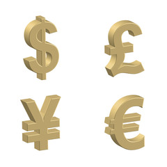 3D Currency Symbols (Money Dollar Euro Pound Yen Golden $€£¥)