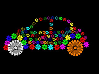 car pattern made up of flower shapes