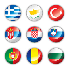 Glossy button flags - Europe four