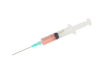 Fototapeta premium Syringe with pink liquid isolated on white background