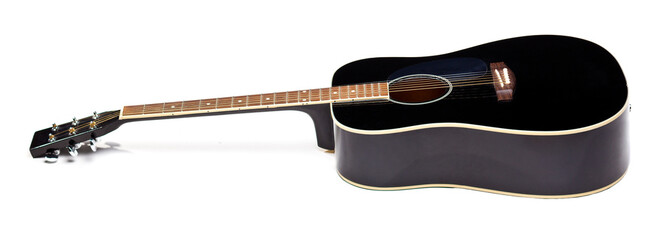 Elegance black shiny guitar isolated on white background