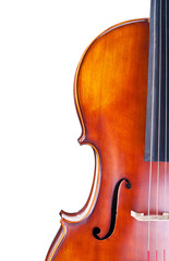 Close-up of a classic cello isolated on white background