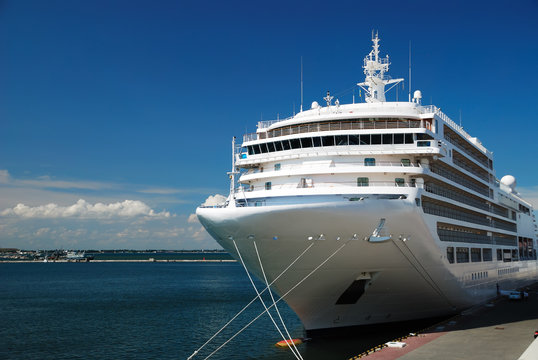 The passenger ship is moored in port