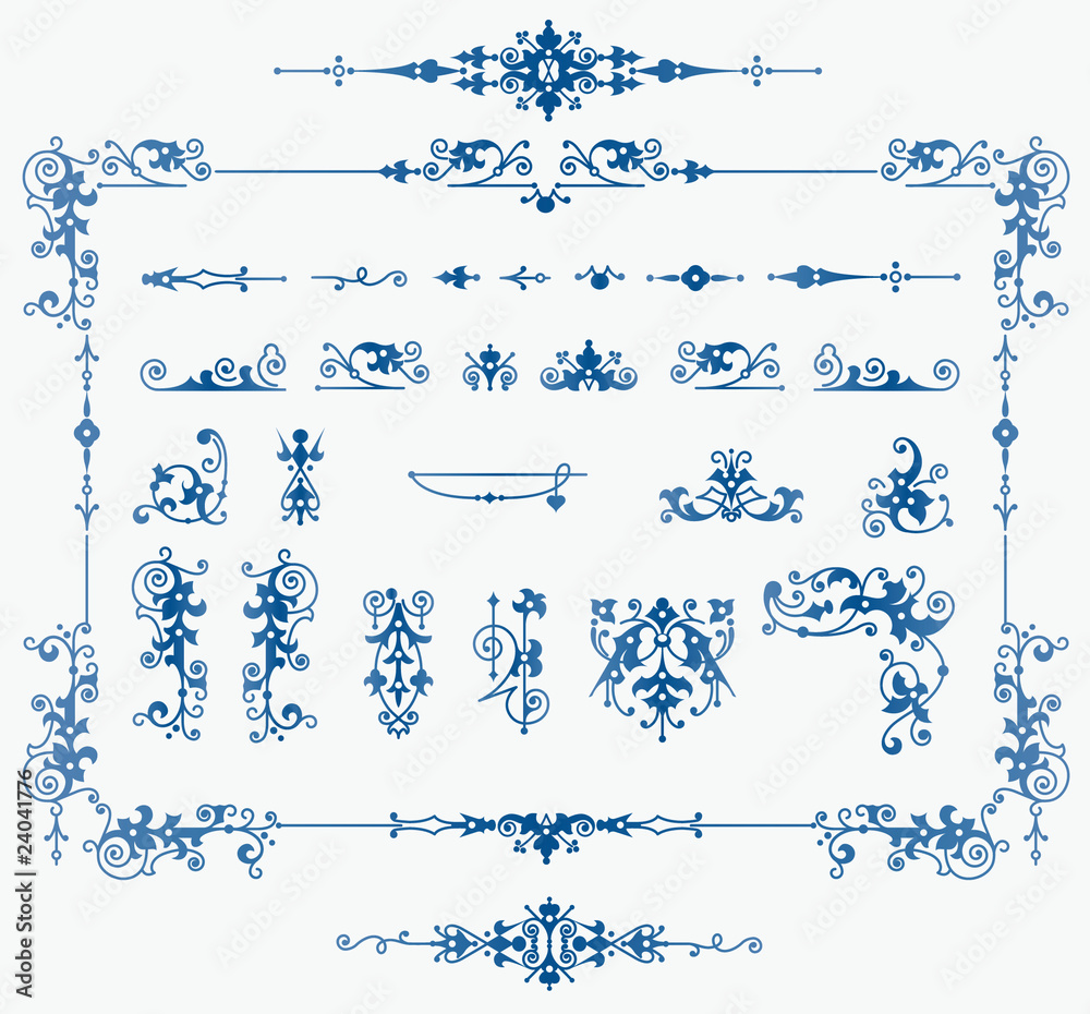 Wall mural elements for design, creating borders, frames and backgrounds