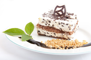 Sweet chocolate dessert with nuts and chocolate