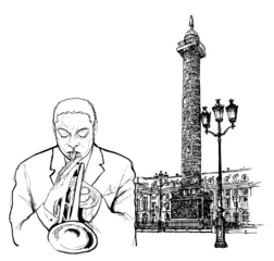 Papier Peint photo Lavable Groupe de musique trompettiste de jazz à Paris