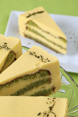 Matcha green tea cake with lemon mousse
