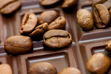 Background from coffee beans and chocolate