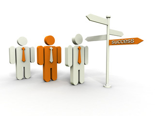 Three businessmen face to a direction choice.