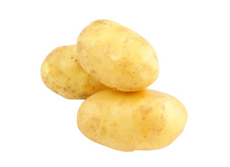 Three raw potatoes isolated on white background
