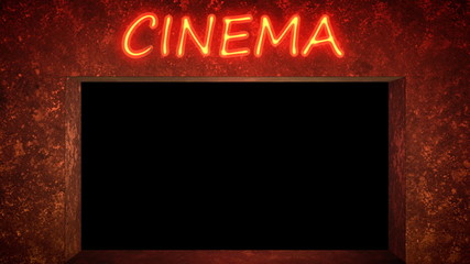 Cinema neon sign on wall