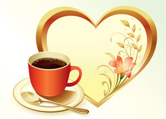 love floral frame with a white cup of coffee